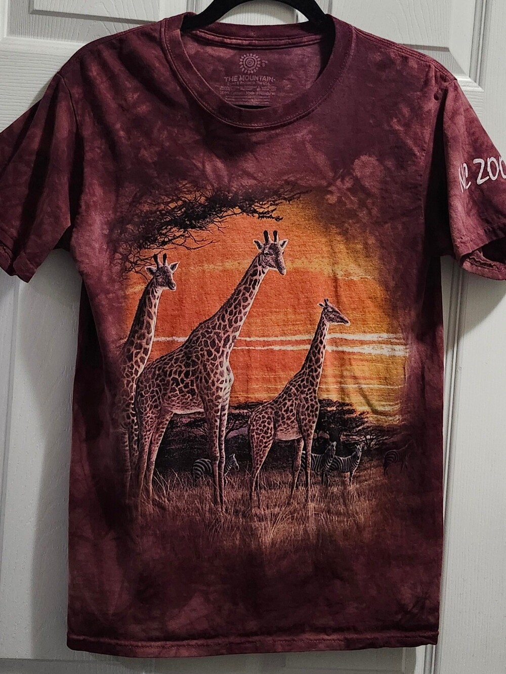 The Mountain Burgundy Tye Dye Giraffe And Zebra Safari T-shirt Adult Small